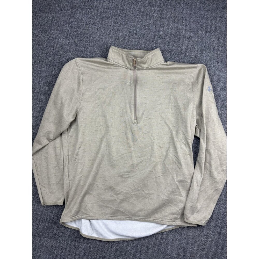 Under Armour Quarter Zip Pullover Mens 2XL Beige Tan Fleece Lined Loose Fit